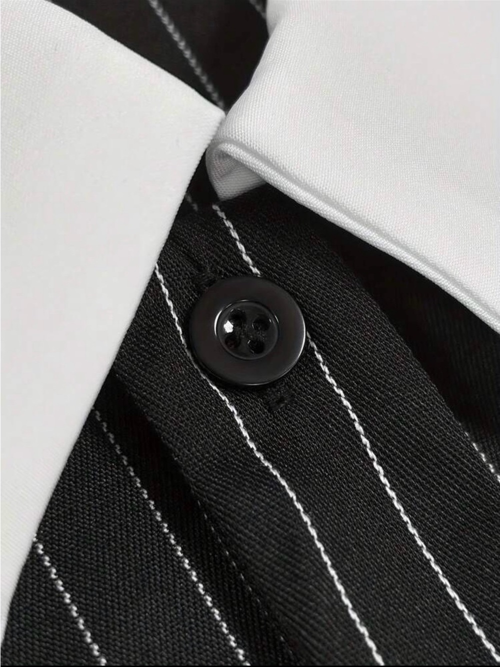 Contrast-Collar Pinstripe Button-Down Top in Black/White - Picture 7 of 9